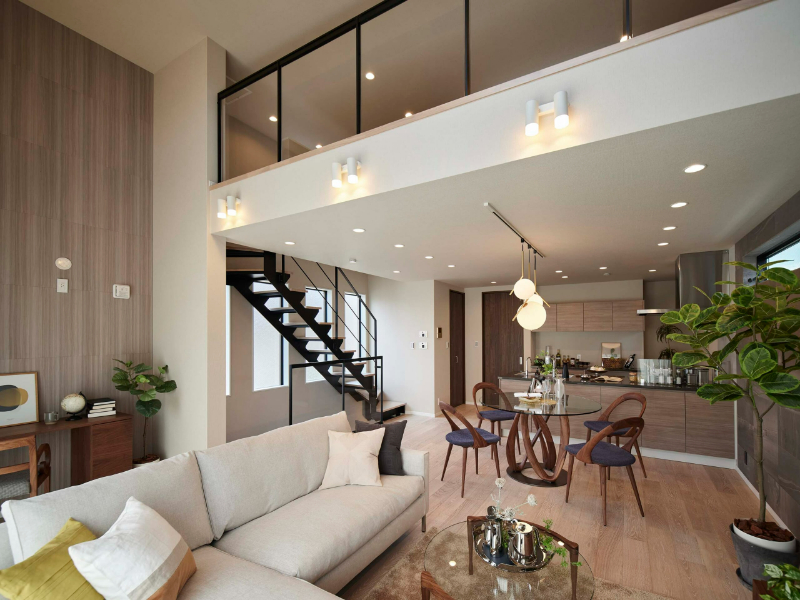 ロフト×鉄骨階段の事例_ロフトへとつながる、光を活かすブラック階段